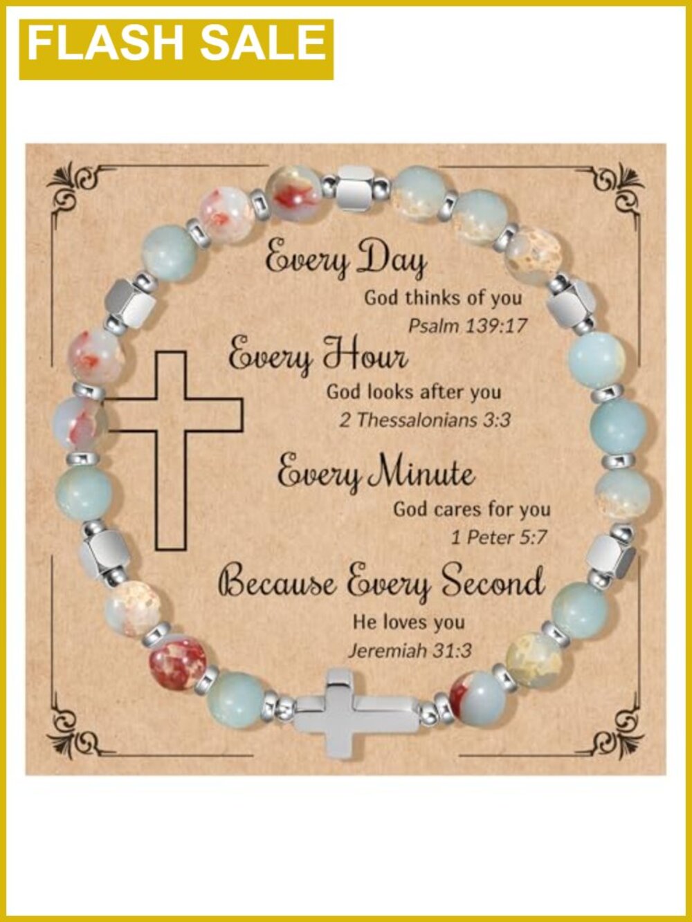 Natural Stone Stretch Bracelet Cross Holy Water Elastic Christian Gift
